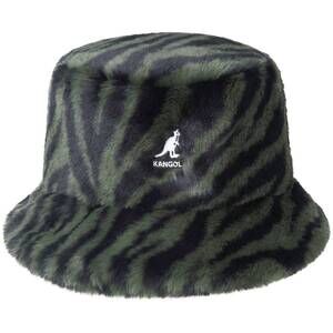 NEW KANGOL faux fur bucket hat in olive zebra